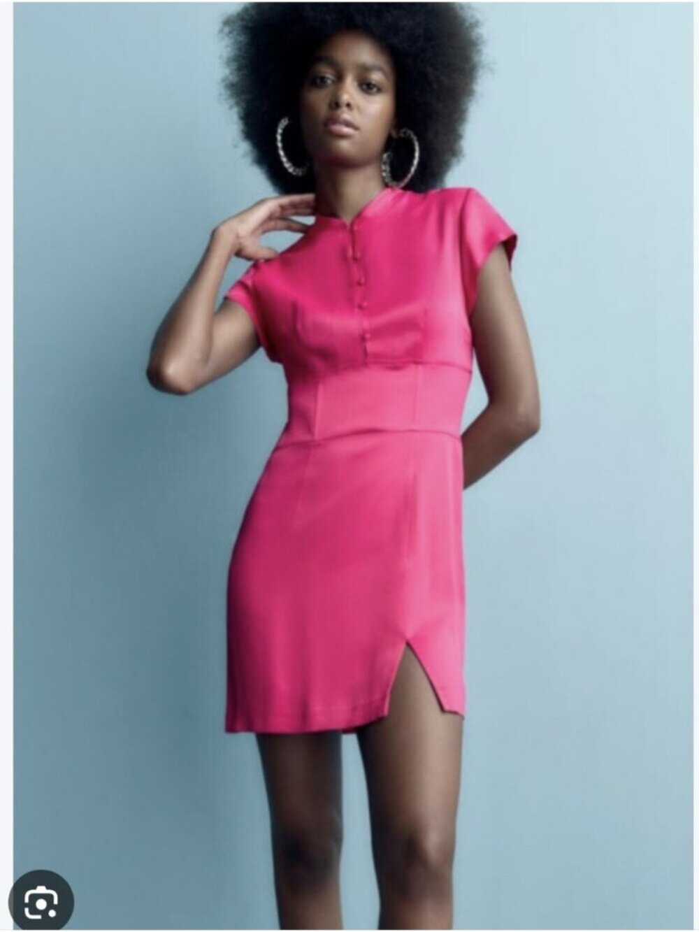 NWT ZARA | Satin Dress mandarin collar fuchsia Pink Sz S